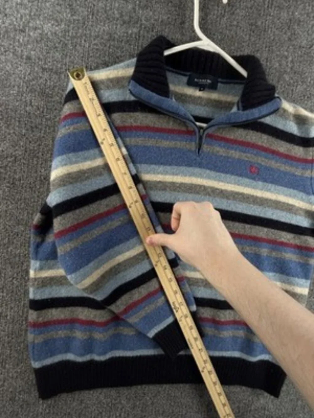 Burberry London 8 Long Sleeve Logo 1/4 Zip Striped Pullover Blue Gray Wool Mens